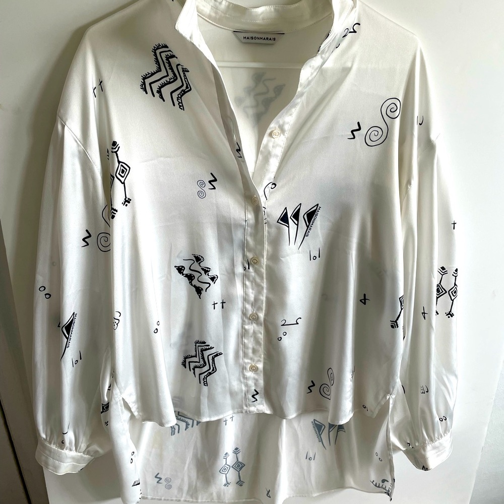 Maisonmarais beautiful white blouse with black accents, size L, designer style